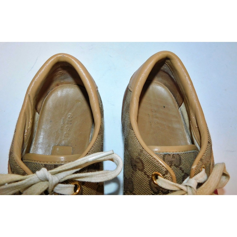 Gucci Ace Red Green Stripe GG Brown Canvas Leather Low-Top Sneakers 38 G - Picture 5 of 7